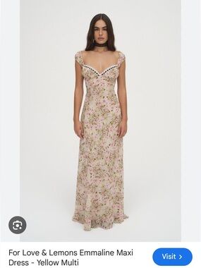 For Love And Lemons Floral Maxi Dress - Pale Yellow & Pink